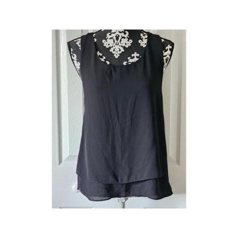 Black Double Layered Chiffon Sleeveless Blouse High Low Racerback Tank Top